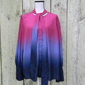 TANYA TAYLOR OMBRÉ TIE NECK PINK/PURPLE LONG SLV GORGEOUS BLOUSE SZ 18